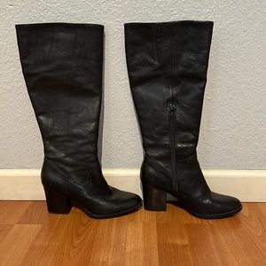 Black Leather Knee High Boots